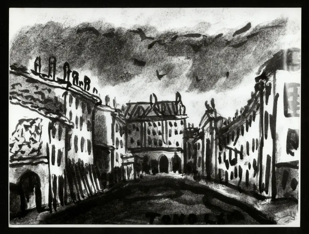 Anonimo , Zancanaro, Antonio - sec. XX - Paesaggio cittadino , fronte