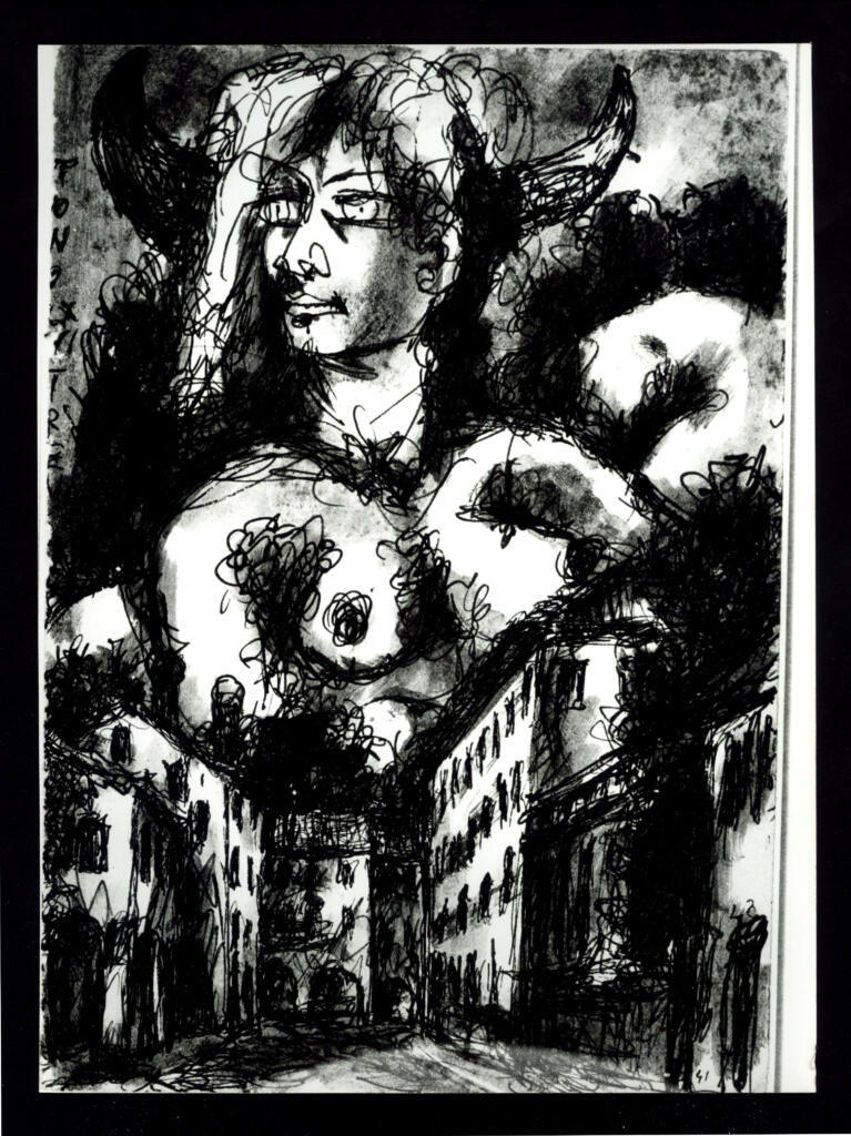 Anonimo , Zancanaro, Antonio - sec. XX - Disegno di figura femminile e paesaggio , fronte