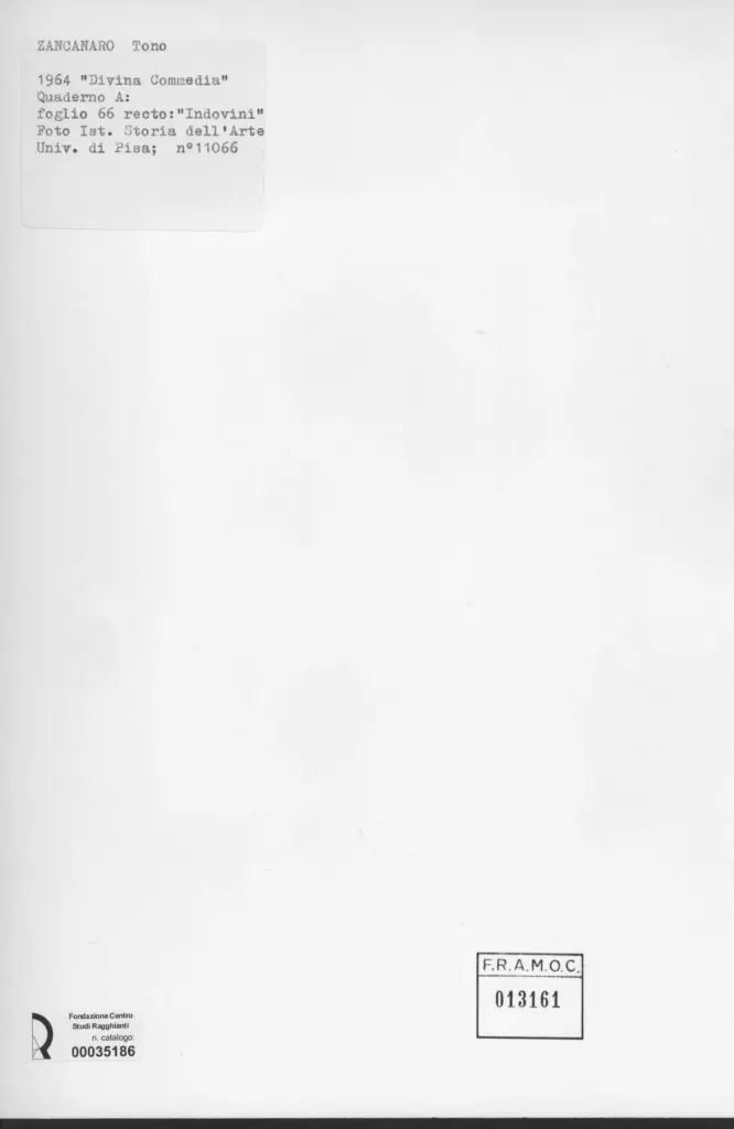 Universit&agrave; di Pisa. Dipartimento di Storia delle Arti , Zancanaro, Antonio - sec. XX - Indovini - foglio 66 recto , retro