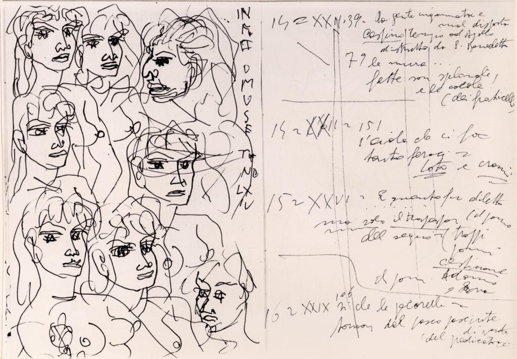 Università di Pisa. Dipartimento di Storia delle Arti , Zancanaro, Antonio - sec. XX - O Muse - foglio 42 verso e foglio 43 recto , fronte