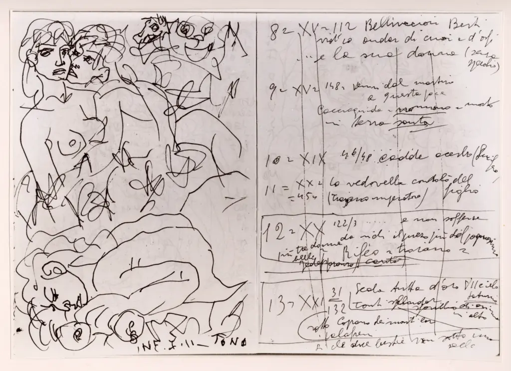 Universit&agrave; di Pisa. Dipartimento di Storia delle Arti , Zancanaro, Antonio - sec. XX - Tant'era pieno di sonno - foglio 41 verso e foglio 42 recto , fronte