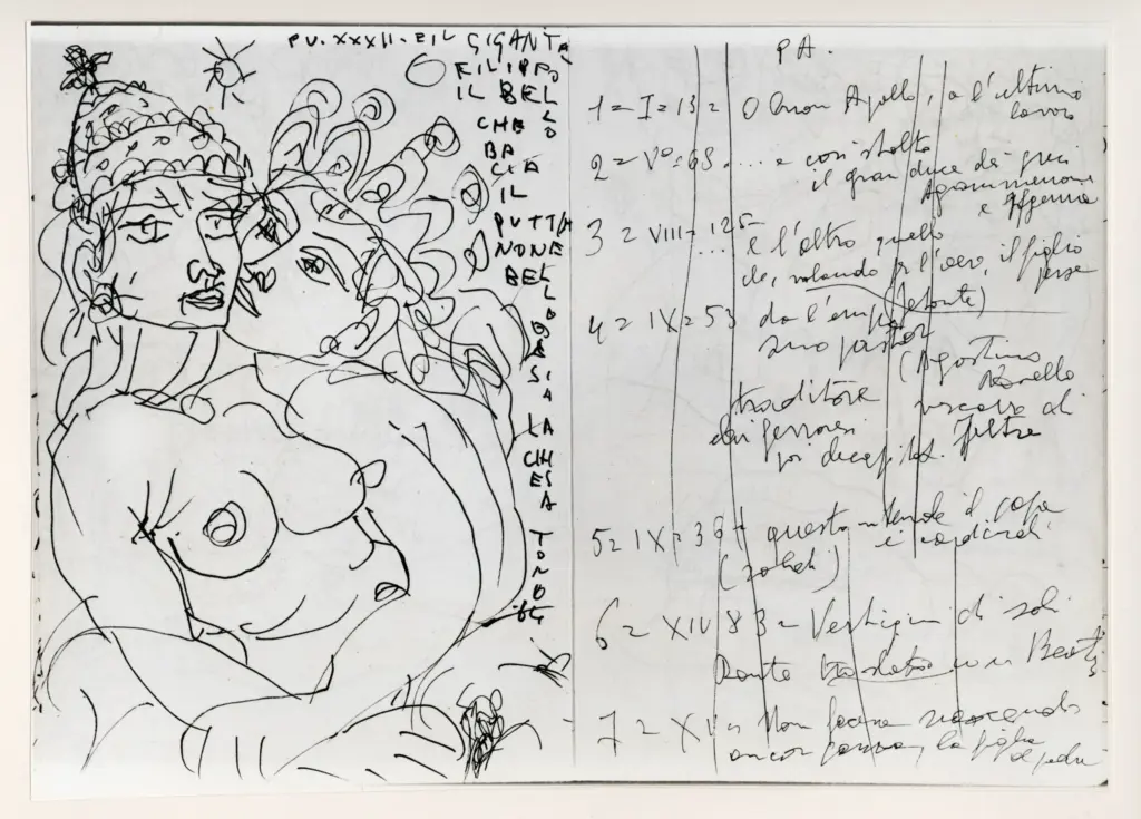 Universit&agrave; di Pisa. Dipartimento di Storia delle Arti , Zancanaro, Antonio - sec. XX - Filippo il Bello e il puttanone - foglio 40 verso e foglio 41 recto , fronte