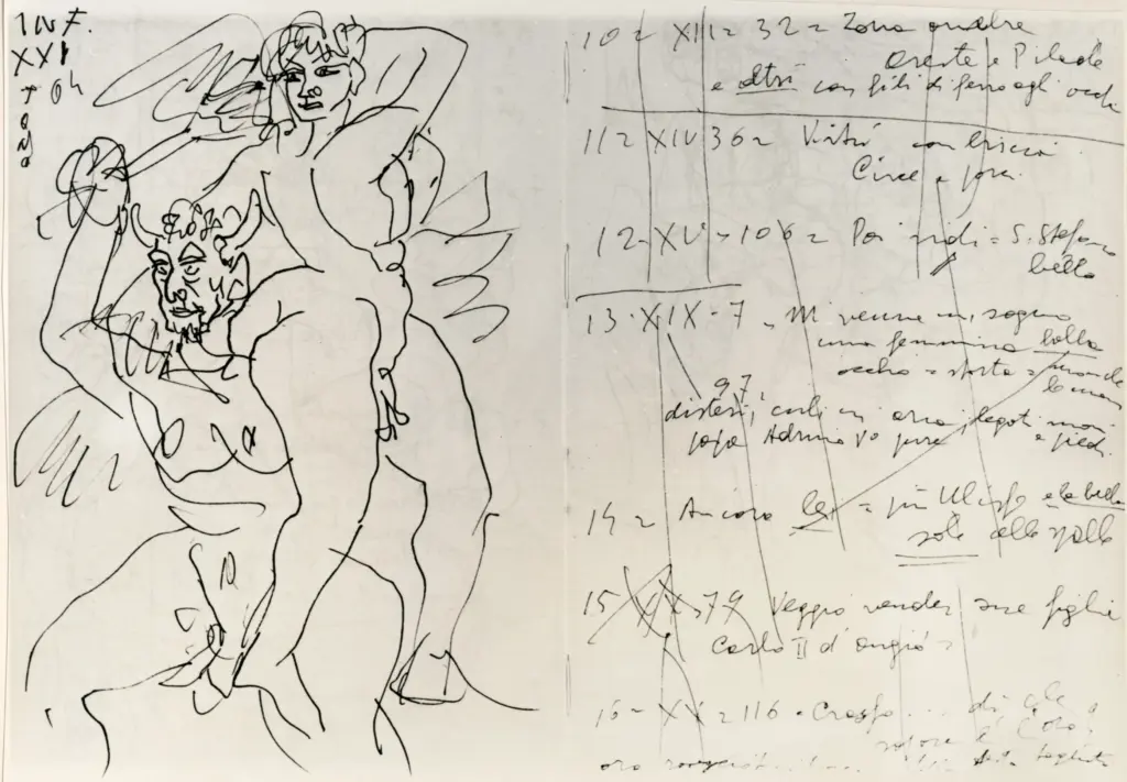 Universit&agrave; di Pisa. Dipartimento di Storia delle Arti , Zancanaro, Antonio - sec. XX - Lucifero prima e dopo - foglio 36 verso e foglio 37 recto