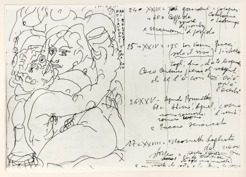 Universit&agrave; di Pisa. Dipartimento di Storia delle Arti , Zancanaro, Antonio - sec. XX - Frati gaudenti bolognesi - foglio 31 verso e foglio 32 reto , fronte