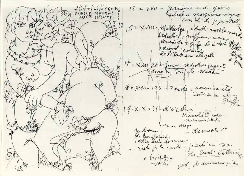 Universit&agrave; di Pisa. Dipartimento di Storia delle Arti , Zancanaro, Antonio - sec. XX - Lussuriosi-Ruffiani-Seduttori - foglio 29 verso e foglio 30 recto