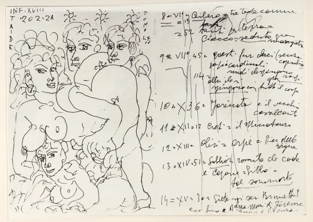 Universit&agrave; di Pisa. Dipartimento di Storia delle Arti , Zancanaro, Antonio - sec. XX - Taide zozza - foglio 28 verso e foglio 29 recto , fronte