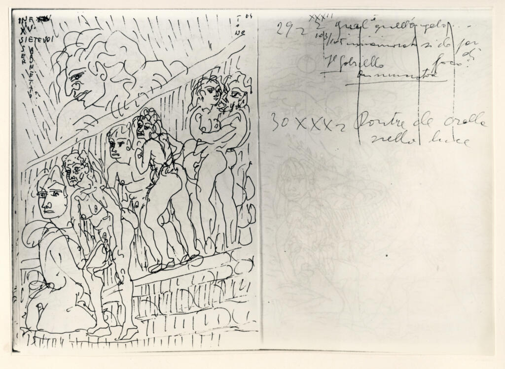Università di Pisa. Dipartimento di Storia delle Arti , Zancanaro, Antonio - sec. XX - Brunetto Latini - foglio 26 verso e 27 recto , fronte
