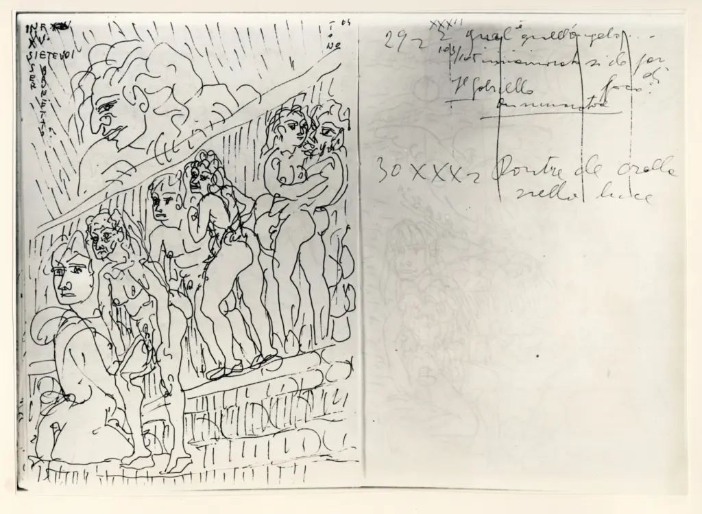 Universit&agrave; di Pisa. Dipartimento di Storia delle Arti , Zancanaro, Antonio - sec. XX - Brunetto Latini - foglio 26 verso e 27 recto , fronte