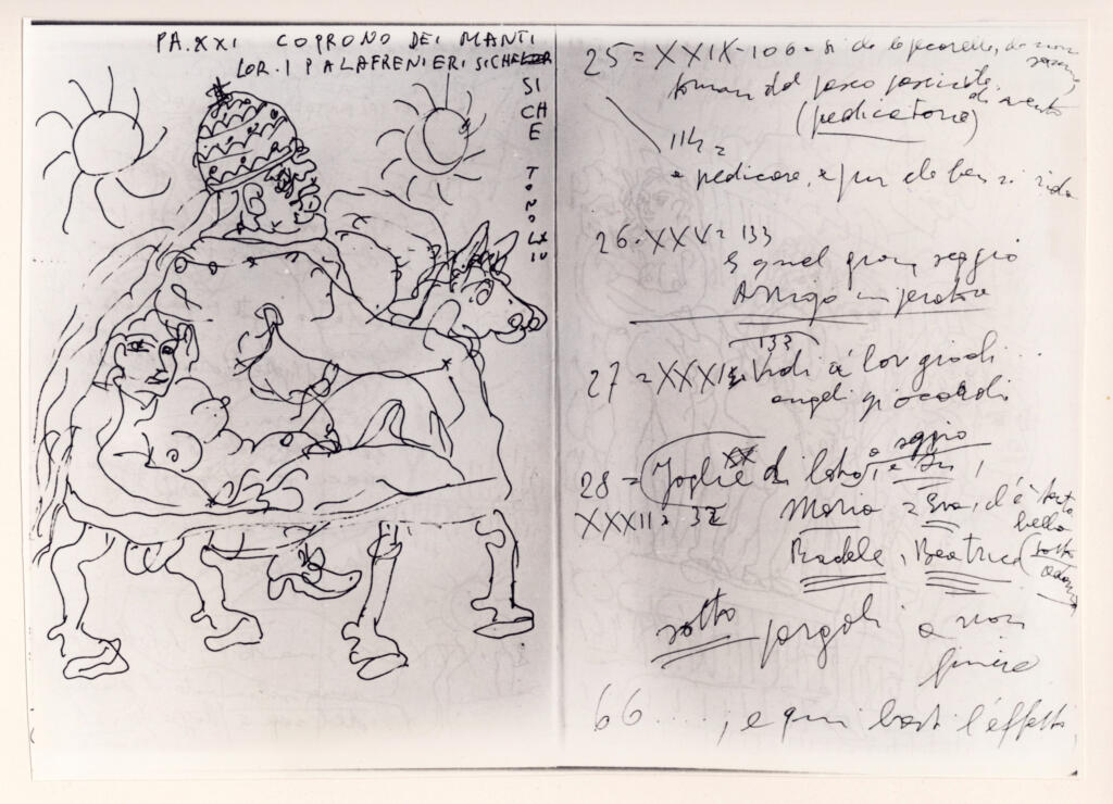 Università di Pisa. Dipartimento di Storia delle Arti , Zancanaro, Antonio - sec. XX - Copron dei manti lor - foglio 25 verso e foglio 26 recto