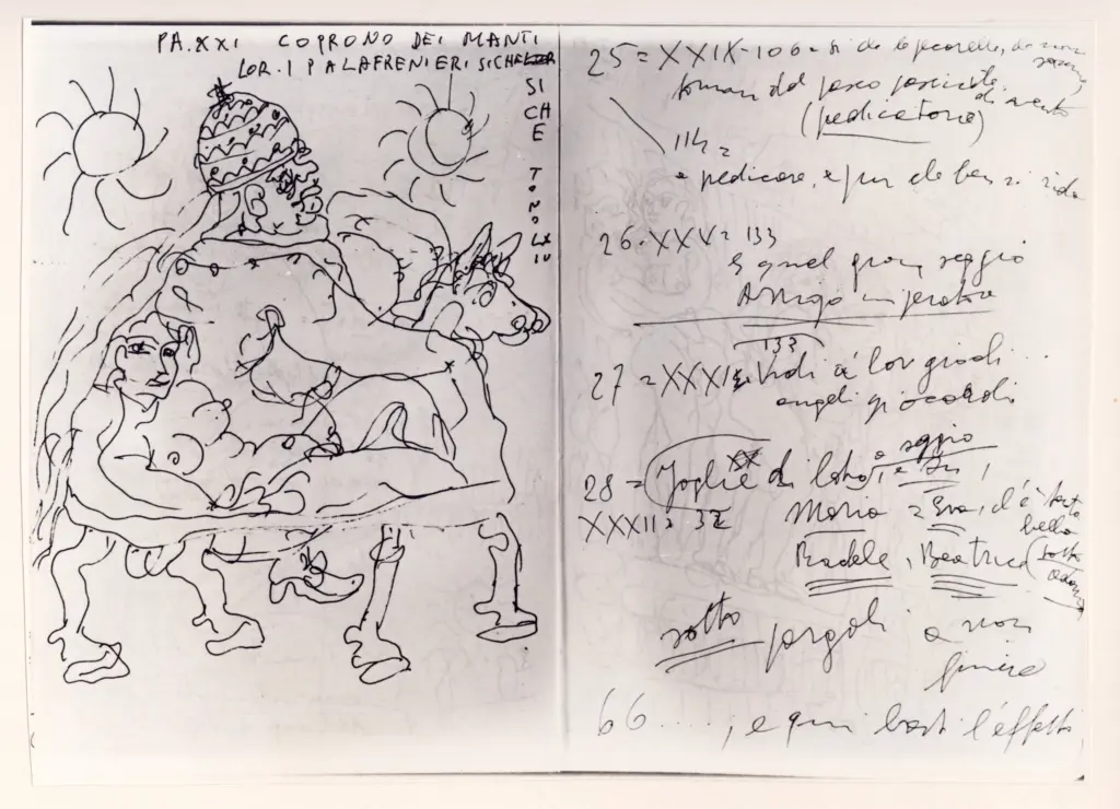 Universit&agrave; di Pisa. Dipartimento di Storia delle Arti , Zancanaro, Antonio - sec. XX - Copron dei manti lor - foglio 25 verso e foglio 26 recto