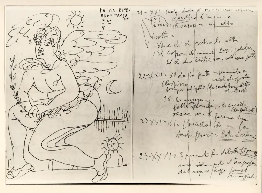 Universit&agrave; di Pisa. Dipartimento di Storia delle Arti , Zancanaro, Antonio - sec. XX - Rifeo troiano - foglio 24 verso e foglio 25 recto , fronte