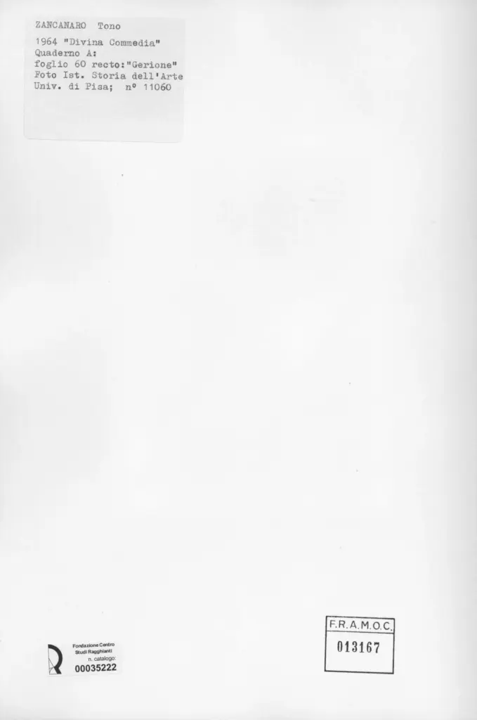 Universit&agrave; di Pisa. Dipartimento di Storia delle Arti , Zancanaro, Antonio - sec. XX - Gerione - foglio 60 recto , retro