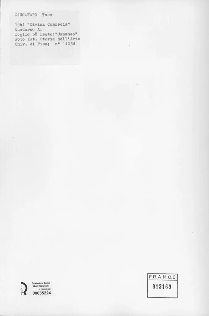 Università di Pisa. Dipartimento di Storia delle Arti , Zancanaro, Antonio - sec. XX - Capaneo - foglio 58 recto