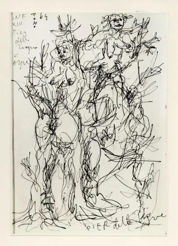 Universit&agrave; di Pisa. Dipartimento di Storia delle Arti , Zancanaro, Antonio - sec. XX - Pier delle Vigne e Arpie - foglio 57 recto , fronte