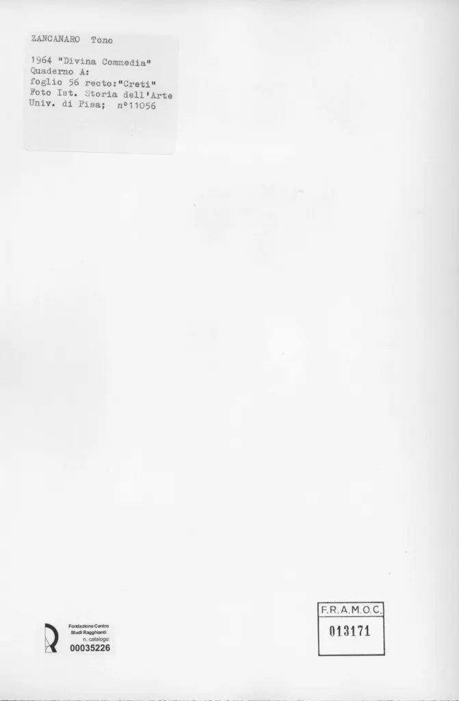 Universit&agrave; di Pisa. Dipartimento di Storia delle Arti , Zancanaro, Antonio - sec. XX - Creti - foglio 56 recto , retro