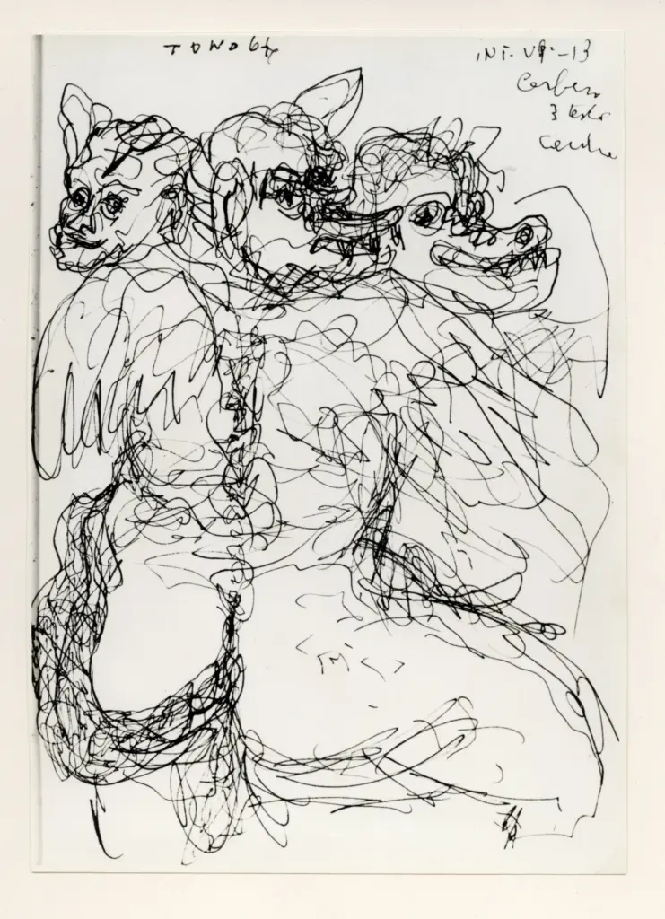 Universit&agrave; di Pisa. Dipartimento di Storia delle Arti , Zancanaro, Antonio - sec. XX - Cerbero - foglio 53 recto , fronte