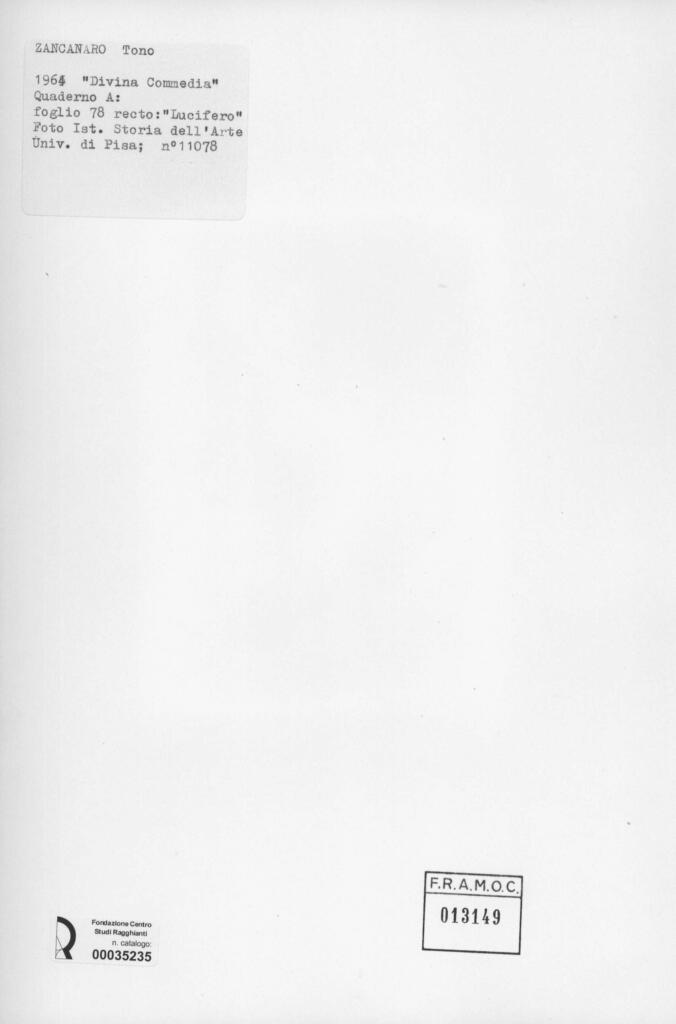 Università di Pisa. Dipartimento di Storia delle Arti , Zancanaro, Antonio - sec. XX - Lucifero - foglio 78 recto , retro