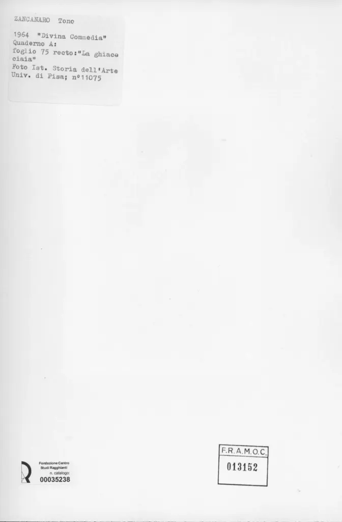 Universit&agrave; di Pisa. Dipartimento di Storia delle Arti , Zancanaro, Antonio - sec. XX - La ghiacciaia - foglio 75 recto , retro
