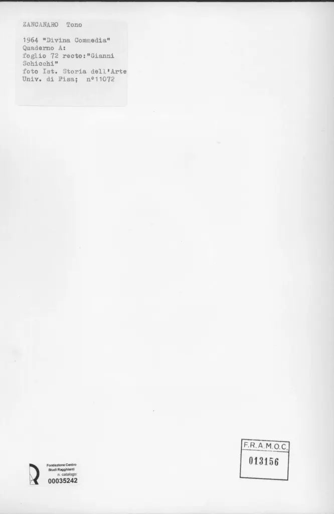 Universit&agrave; di Pisa. Dipartimento di Storia delle Arti , Zancanaro, Antonio - sec. XX - Gianni Schicchi - foglio 72 recto