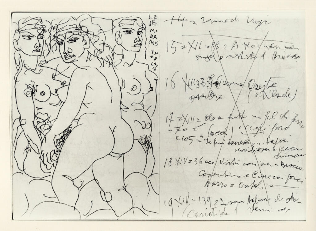 Università di Pisa. Dipartimento di Storia delle Arti , Zancanaro, Antonio - sec. XX - Semiramis - foglio 13 verso e foglio 14 recto , fronte