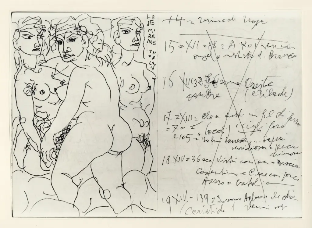 Universit&agrave; di Pisa. Dipartimento di Storia delle Arti , Zancanaro, Antonio - sec. XX - Semiramis - foglio 13 verso e foglio 14 recto , fronte