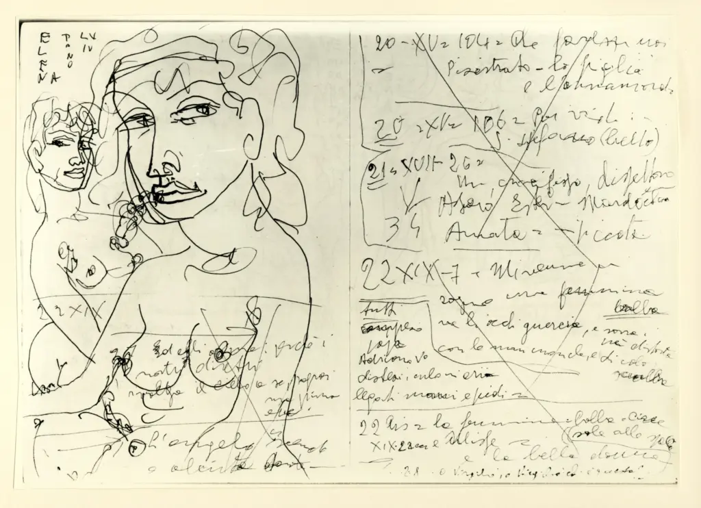 Universit&agrave; di Pisa. Dipartimento di Storia delle Arti , Zancanaro, Antonio - sec. XX - Elena - foglio 14 verso e foglio 15 recto , fronte