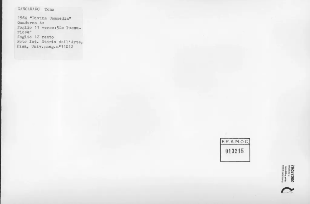 Universit&agrave; di Pisa. Dipartimento di Storia delle Arti , Zancanaro, Antonio - sec. XX - Le lussuriose - foglio 11 verso e foglio 12 recto