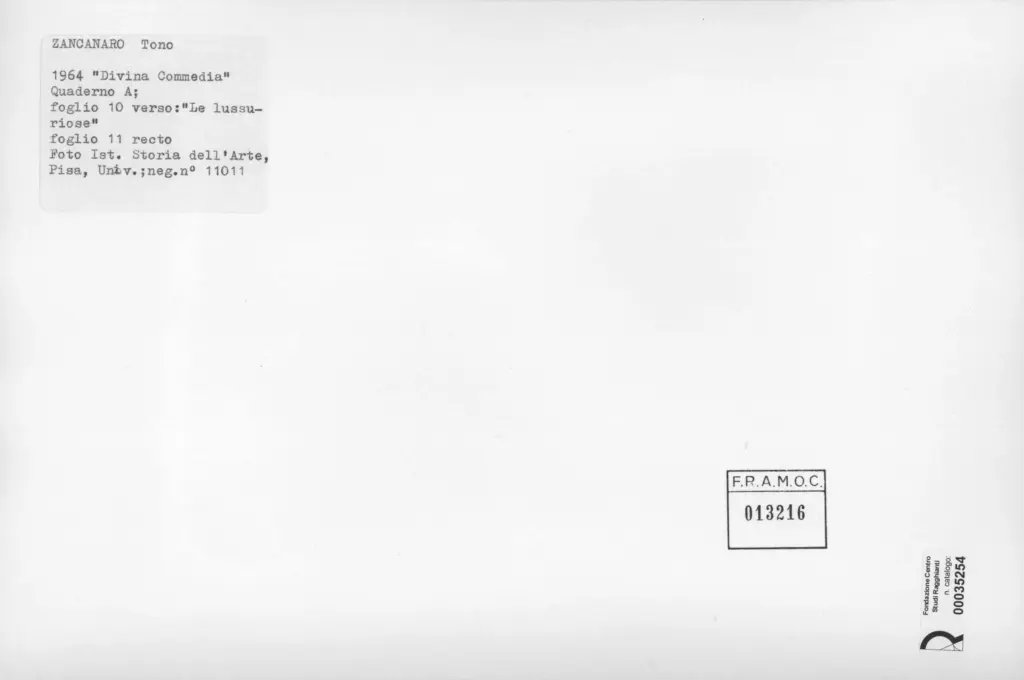 Universit&agrave; di Pisa. Dipartimento di Storia delle Arti , Zancanaro, Antonio - sec. XX - Le lussuriose - foglio 10 verso e foglio 11 recto , retro