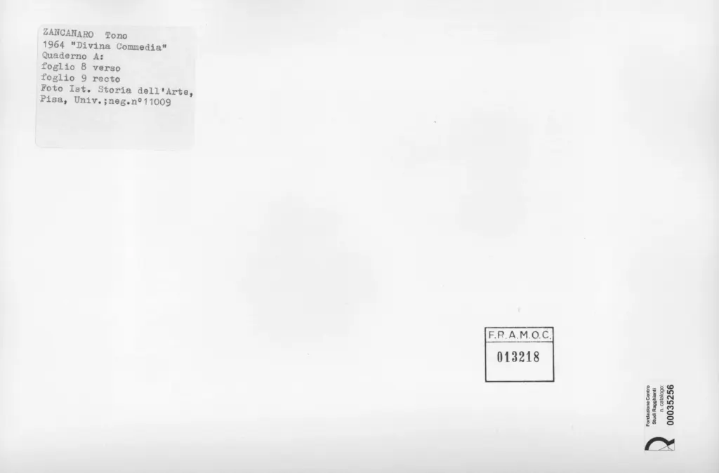 Universit&agrave; di Pisa. Dipartimento di Storia delle Arti , Zancanaro, Antonio - sec. XX - Volto femminile - foglio 8 verso e foglio 9 recto , retro