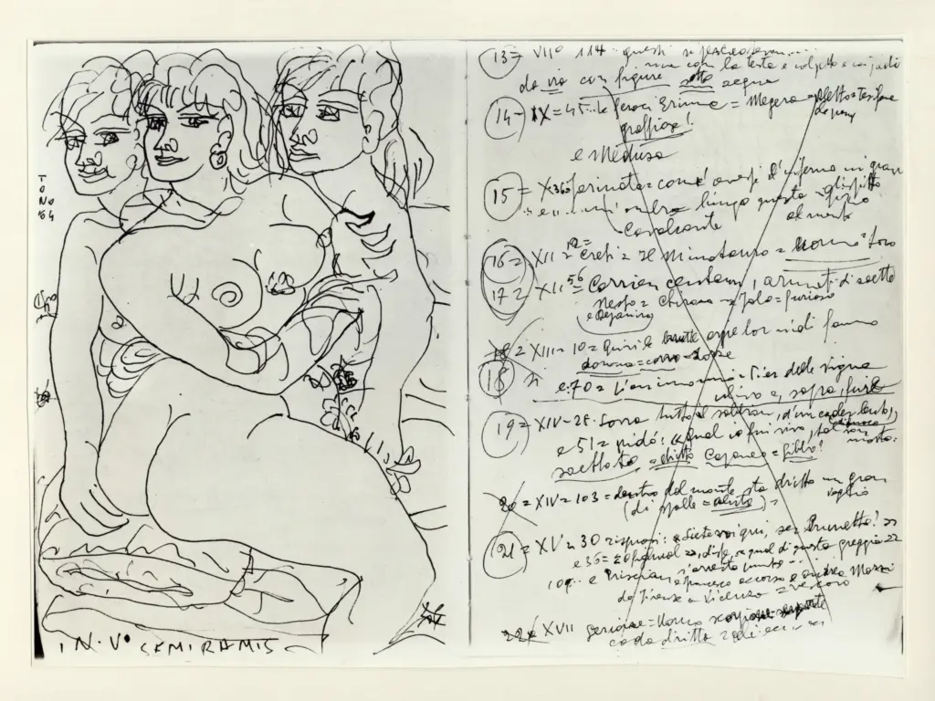 Universit&agrave; di Pisa. Dipartimento di Storia delle Arti , Zancanaro, Antonio - sec. XX - Semiramis - foglio 2 verso e foglio 3 recto , fronte