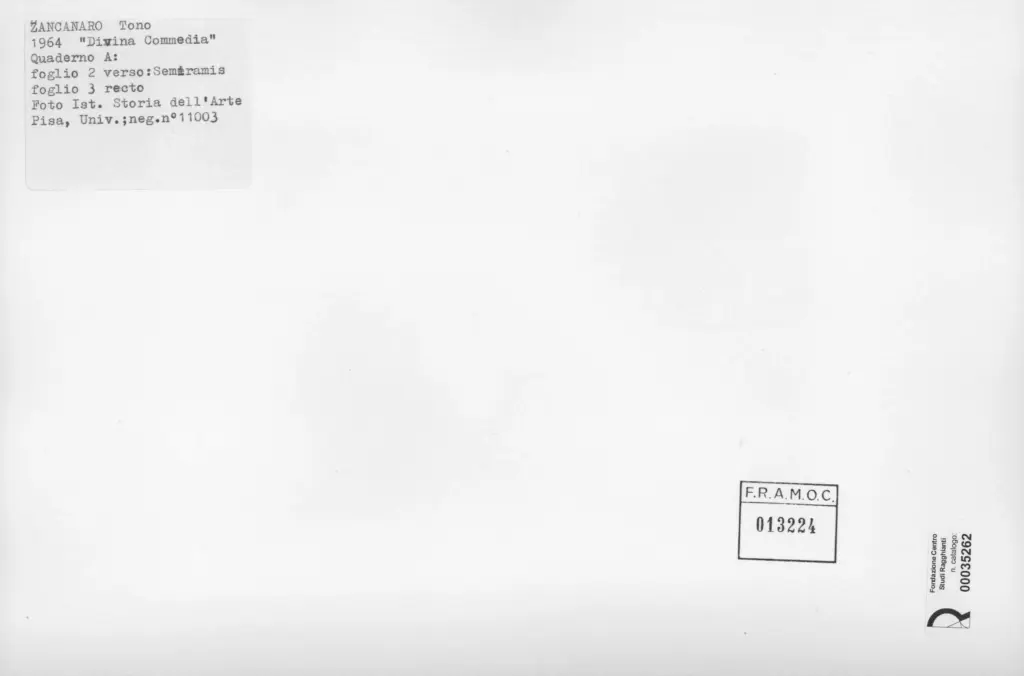 Universit&agrave; di Pisa. Dipartimento di Storia delle Arti , Zancanaro, Antonio - sec. XX - Semiramis - foglio 2 verso e foglio 3 recto , retro