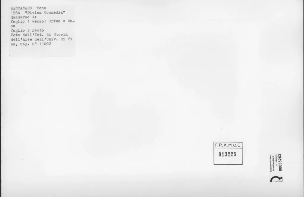 Universit&agrave; di Pisa. Dipartimento di Storia delle Arti , Zancanaro, Antonio - sec. XX - Orfeo e Muse - foglio 1 verso e foglio 2 recto , retro
