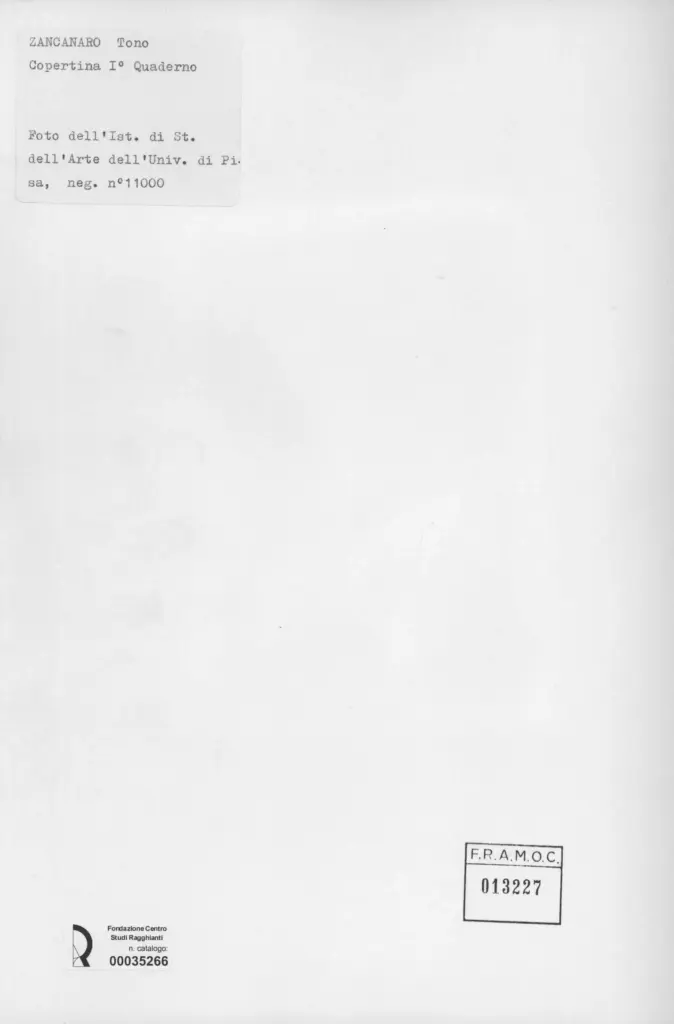 Universit&agrave; di Pisa. Dipartimento di Storia delle Arti , Zancanaro, Antonio - sec. XX - Copertina , retro