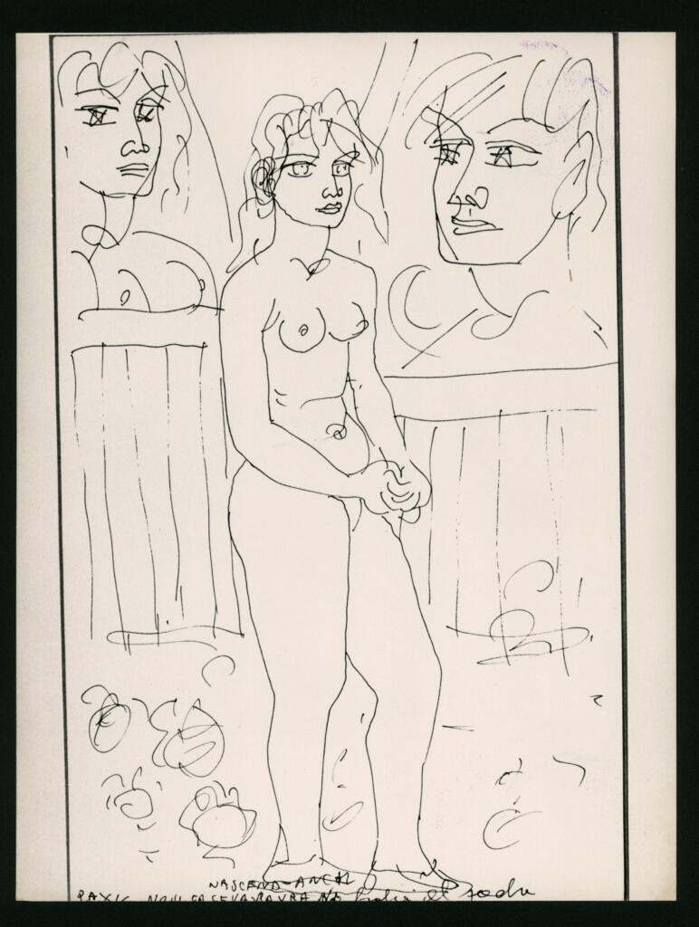 Anonimo , Zancanaro, Antonio - sec. XX - Due volti ed una figura femminile al centro , fronte