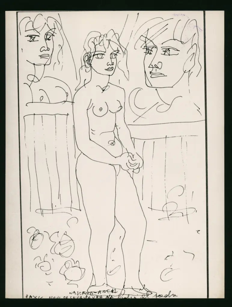 Anonimo , Zancanaro, Antonio - sec. XX - Due volti ed una figura femminile al centro , fronte