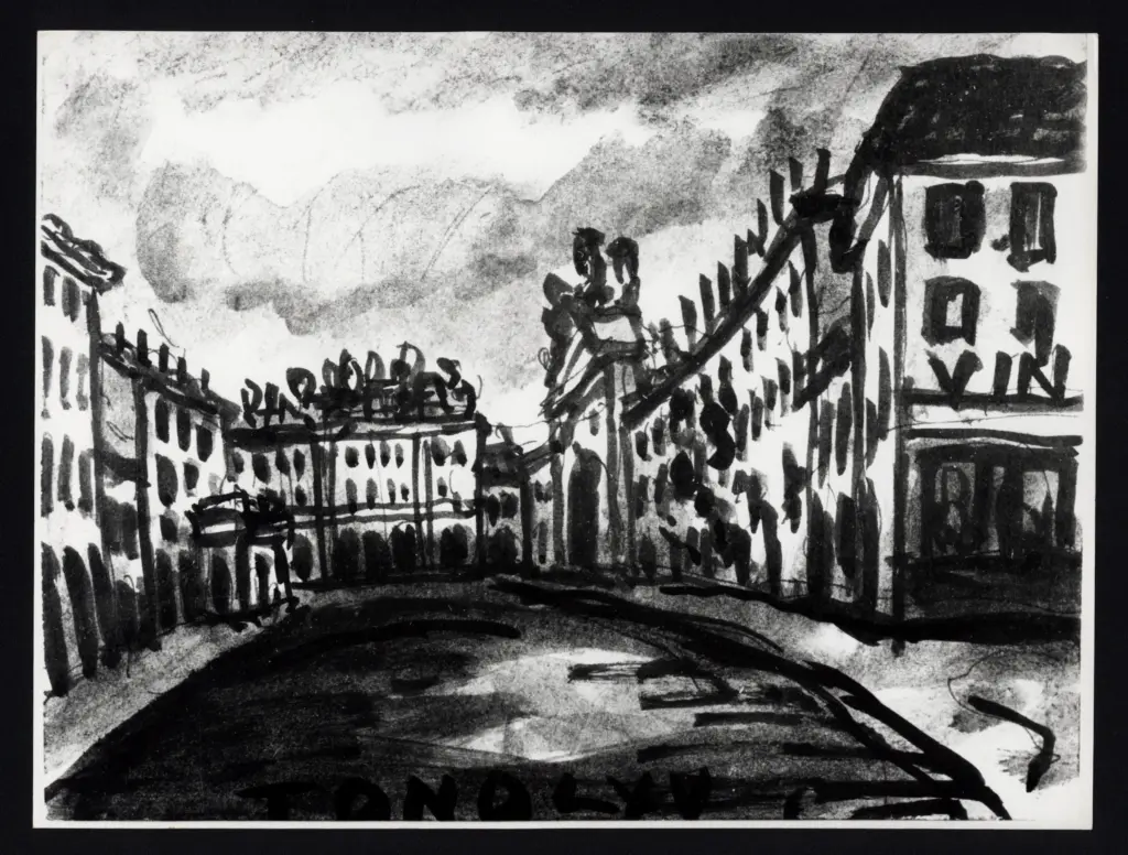 Anonimo , Zancanaro, Antonio - sec. XX - Scorcio di strada con case sullo sfondo