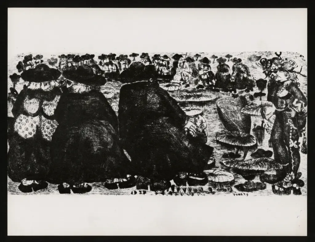 Anonimo , Zancanaro, Antonio - sec. XX - Mondine che raccolgono il riso