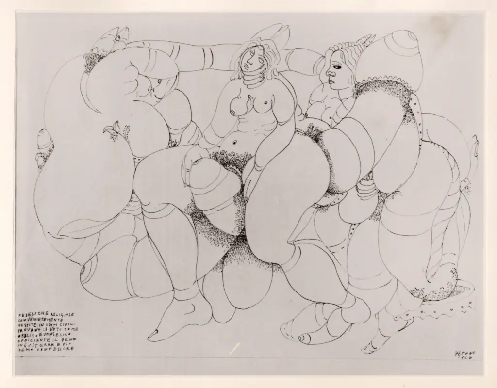 Anonimo , Zancanaro, Antonio - sec. XX - Fedeli che religiose convenientemente vestite in abiti civili , fronte