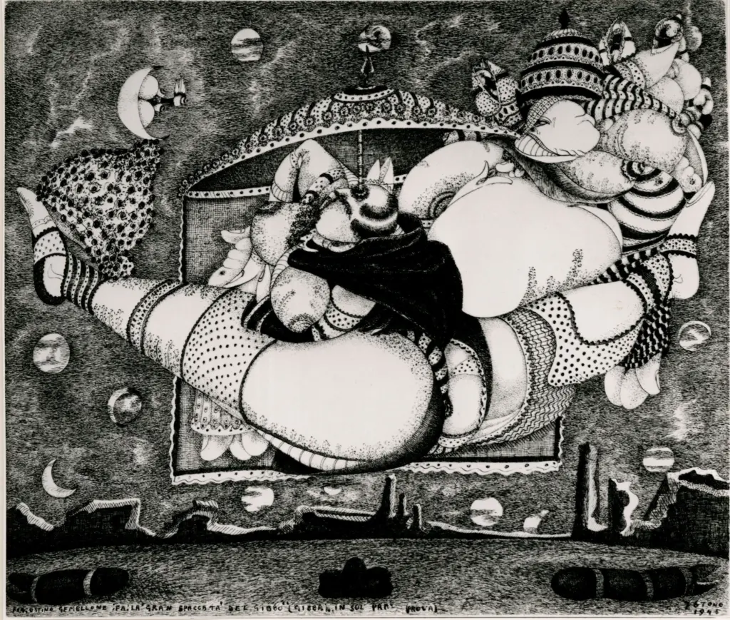 Anonimo , Zancanaro, Antonio - sec. XX - Fragostino Gemellone fa la "gran spaccata" del Gibbo (Gibba) , fronte