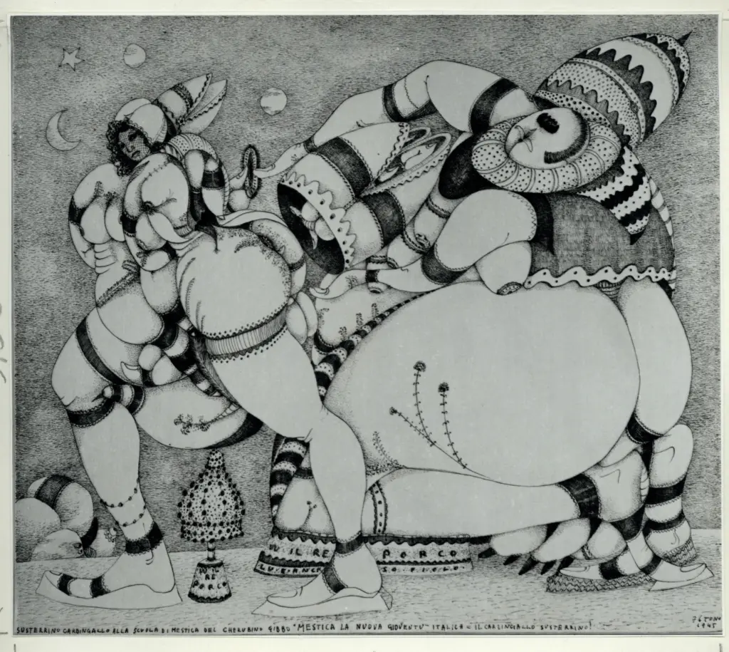 Anonimo , Zancanaro, Antonio - sec. XX - Susterrino Cardingallo alla scuola di Mestica del cherubino Gibbo