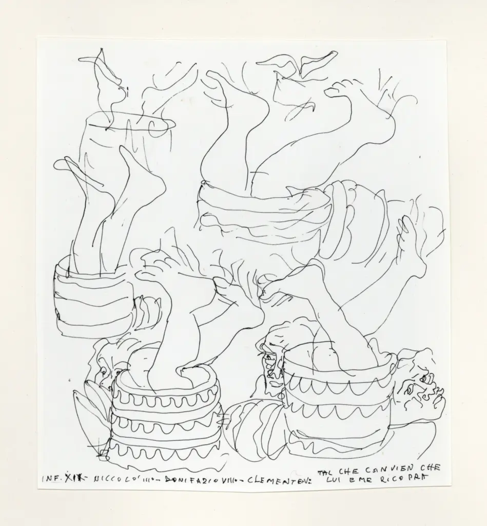 Anonimo , Zancanaro, Antonio - sec. XX - INF XIX. Niccolò III - Bonifazio VIII - Clemente V: Tal che convien , fronte