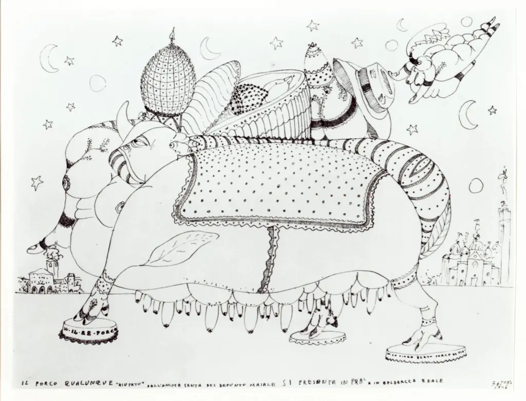 Anonimo , Zancanaro, Antonio - sec. XX - Il porco qualonque "aiutato" , fronte
