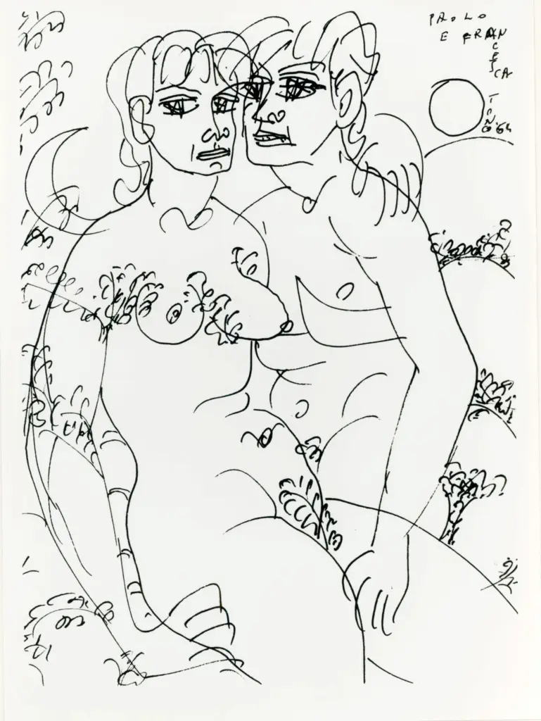 Anonimo , Zancanaro, Antonio - sec. XX - Abbraccio: Paolo e Francesca , fronte