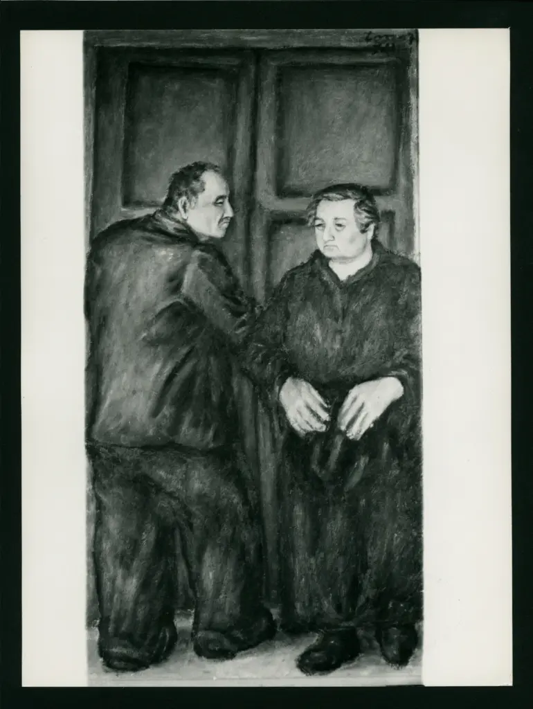 Anonimo , Zancanaro, Antonio - sec. XX - Uomo e donna davanti ad un portone , fronte