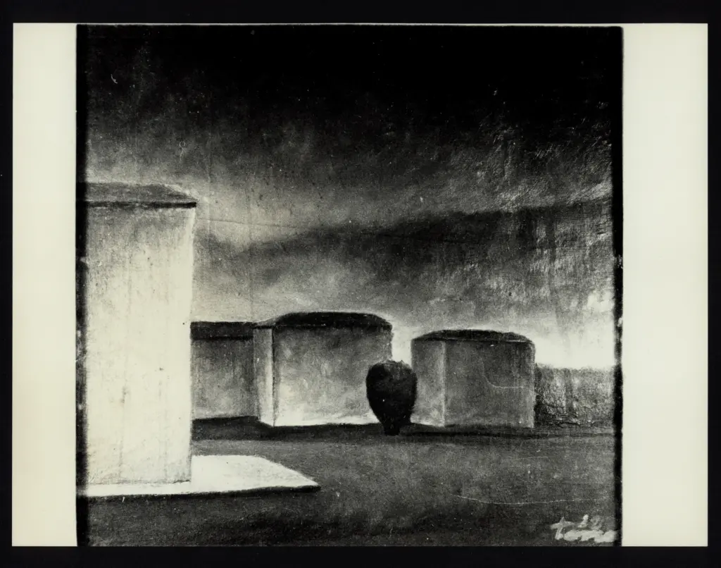 Anonimo , Zancanaro, Antonio - sec. XX - Scorcio di paesaggio con case , fronte