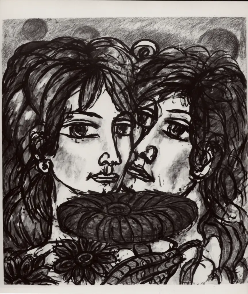 Anonimo , Zancanaro, Antonio - sec. XX - Due figure davanti un fiore , fronte