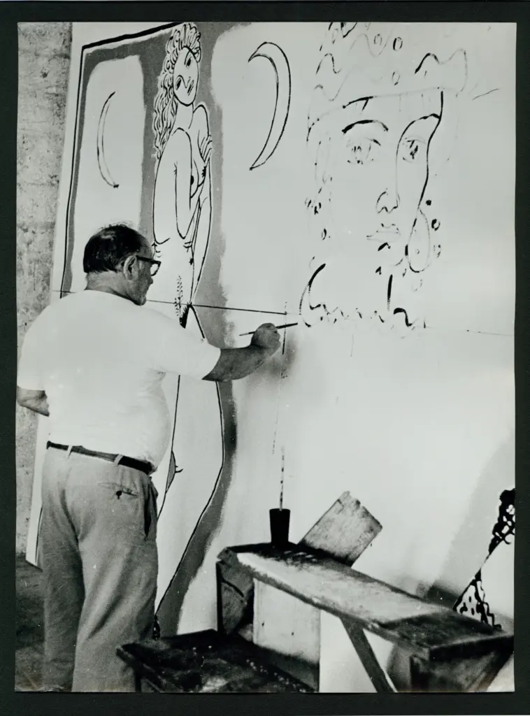 Anonimo , Zancanaro, Antonio - sec. XX - Artista mentre completa l'opera , fronte