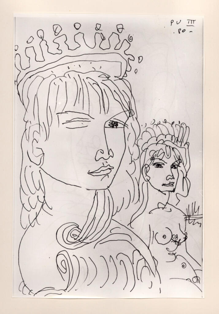 Università di Pisa. Dipartimento di Storia delle Arti , Zancanaro, Antonio - sec. XX - "Divina Commedia": quaderno B, foglio 57 recto: "Manfredi e Costanza" , fronte