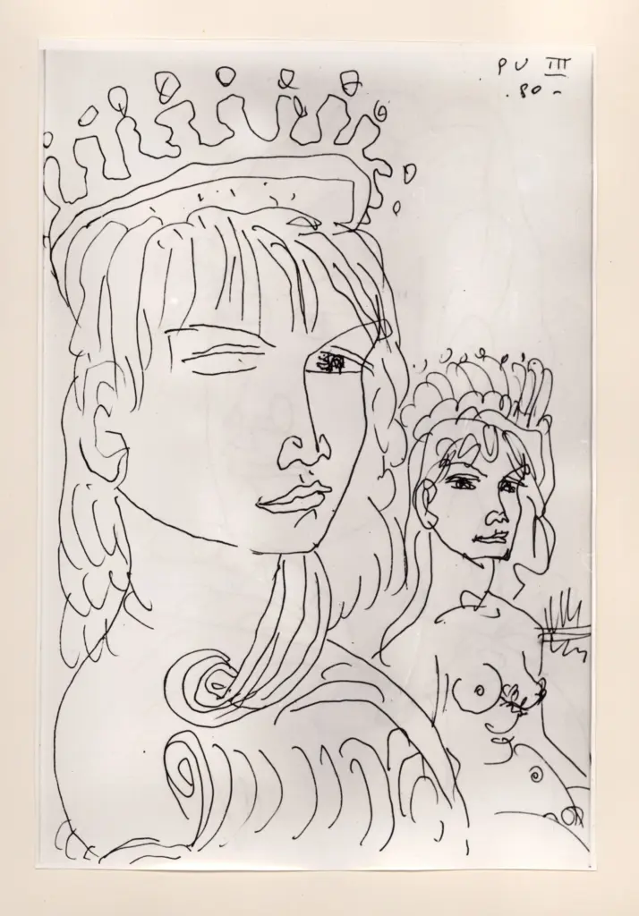 Universit&agrave; di Pisa. Dipartimento di Storia delle Arti , Zancanaro, Antonio - sec. XX - "Divina Commedia": quaderno B, foglio 57 recto: "Manfredi e Costanza" , fronte