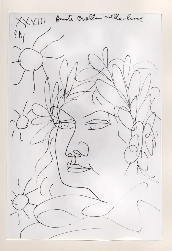 Universit&agrave; di Pisa. Dipartimento di Storia delle Arti , Zancanaro, Antonio - sec. XX - "Divina Commedia": quaderno B, foglio 54 recto: "Dante crolla nella luce" , fronte